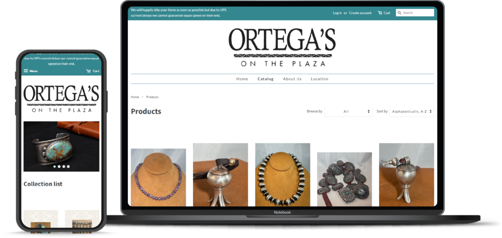 Ortega's on the Plaza website design, Santa Fe