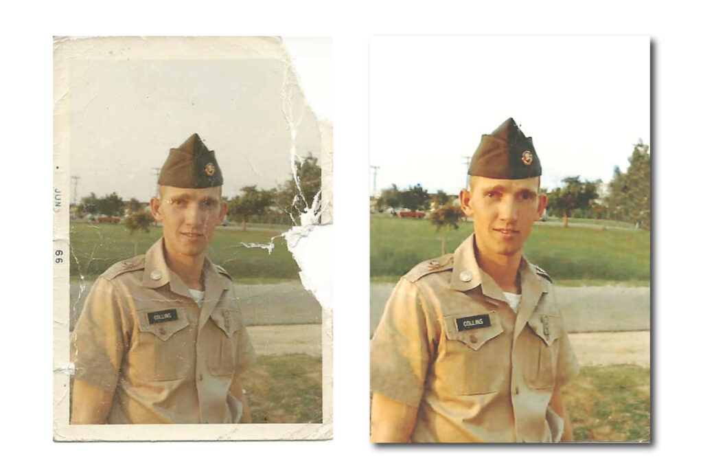 Before and after photo restoration by Girdner Graphic Design