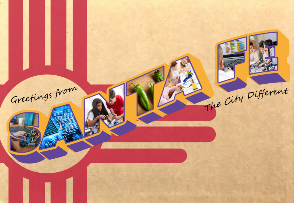 Santa Fe postcard design for NewMexicodes