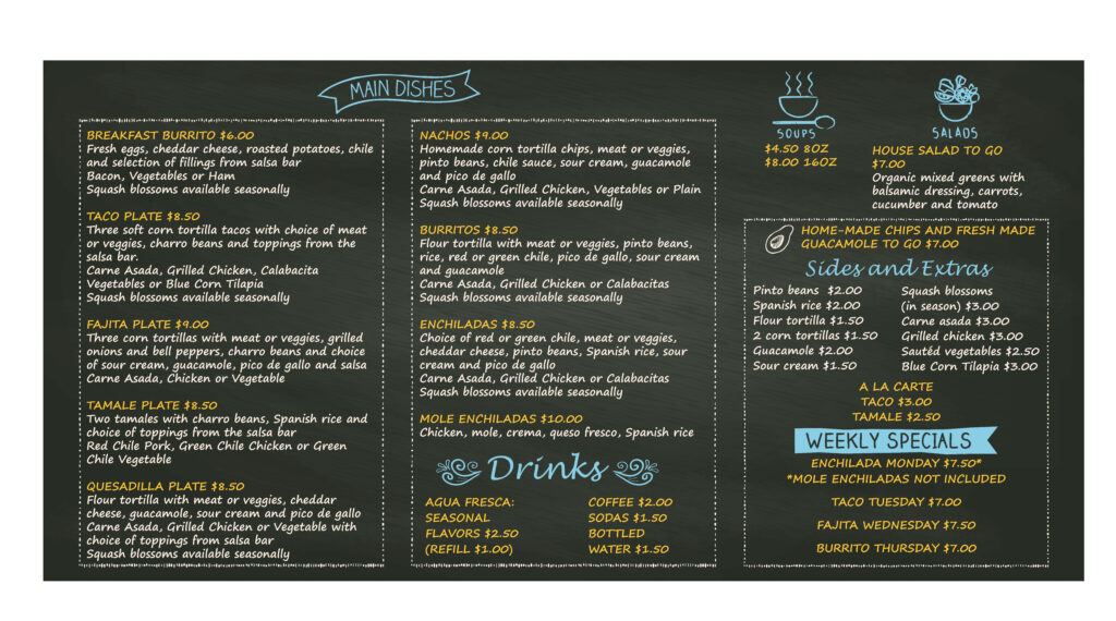 Tres Colores restaurant menu board design