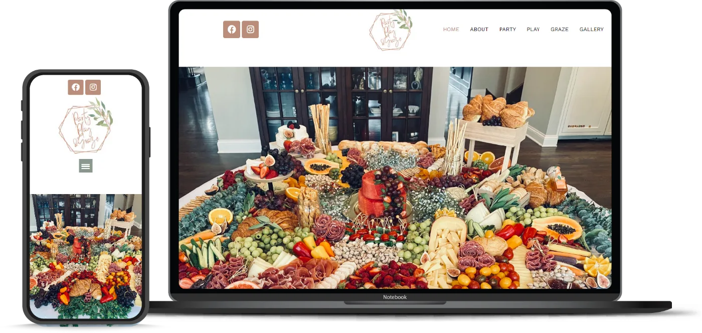 Party, Play, and Graze website design